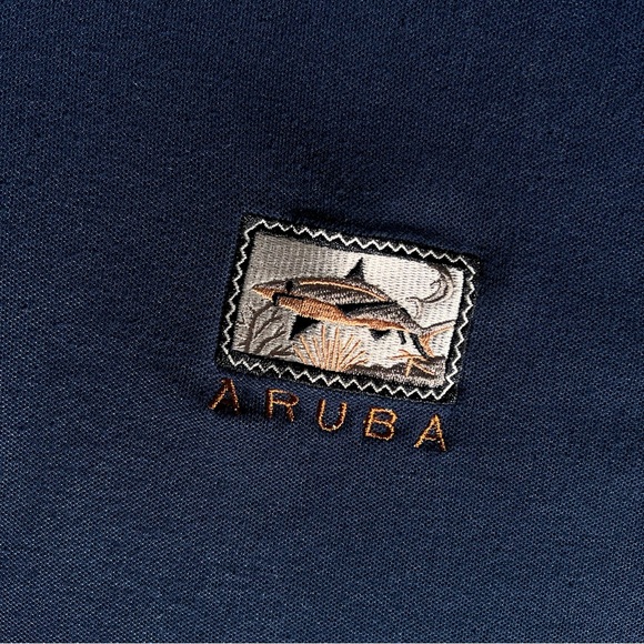 Y2K Aruba Jacquard Collar Shark Emroidered Navy Polo - Picture 7 of 7